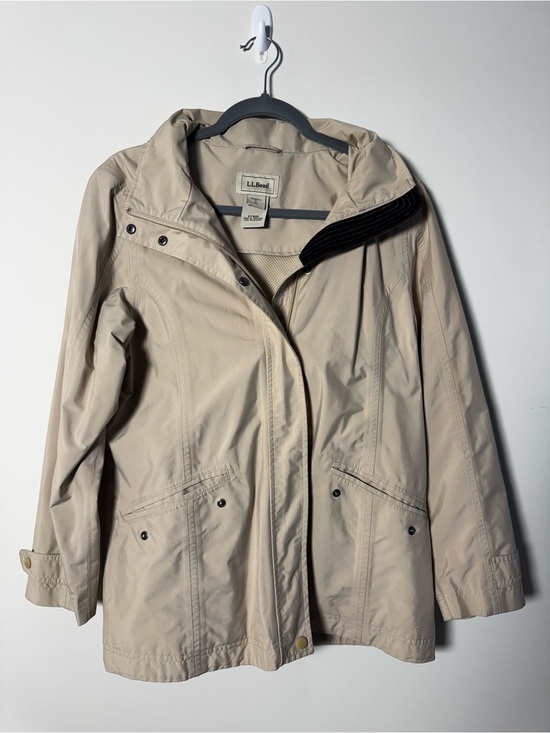 L.L. Bean Jackets & Blazers - LL BEAN Neutral Tan Heavyweight Rain Coat Zip Up with Removable Hood